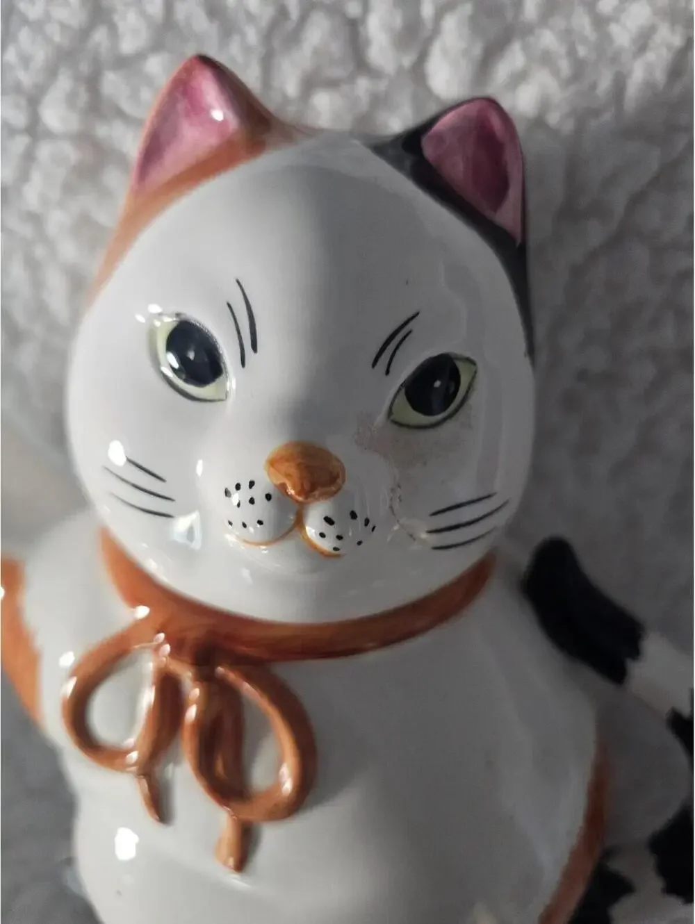 Vintage Chubby Cat Tea Pot 7" Porcelain Ceramic Multicolor 2pc Thailand Decor - Picture 4 of 16